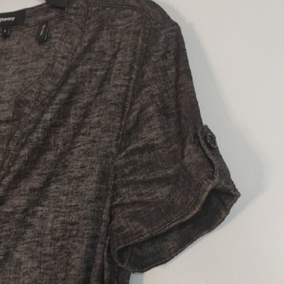 THEORY Linen Heather Gray Button Down High Slit Sides Maxi Shirt Dress Size 6 - Picture 8 of 12